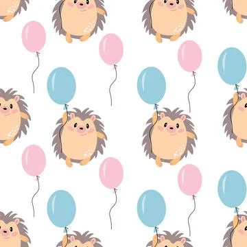 Seamless pattern with a cute hedgehog with ballons Illustrazione stock