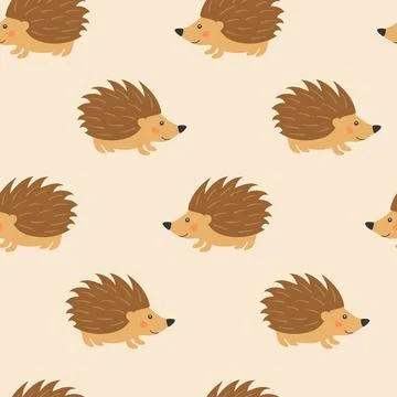 Seamless pattern with cute hedgehog in cartoon style. Animals in the forest.. Stock Illustration