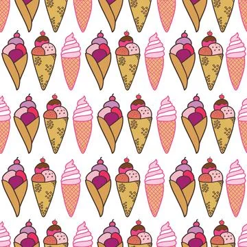 Seamless pattern cute ice cream doodles Stock Illustration
