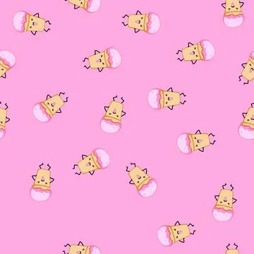 Seamless pattern cute ice cream character cartoon vector Stock Illustration