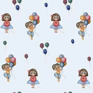 Seamless pattern Cute illustration of a beautiful boy and girl with colorful Stock Illustration