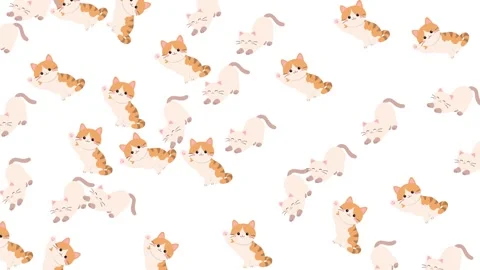 Seamless Pattern of Cute Kawaii Cartoon Ginger and White Kittens Background Stock-Footage 345539250