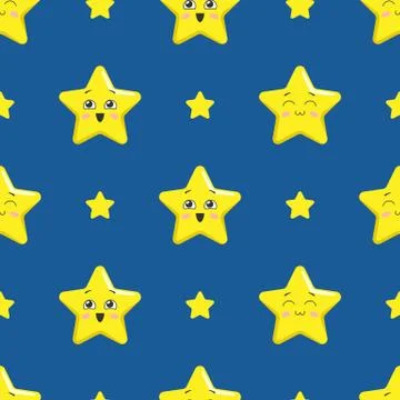 Seamless pattern with cute kawaii cartoon stars. Vector illustration Stock Illustration