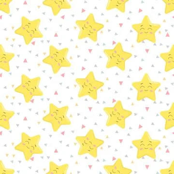 Seamless pattern with cute kawaii cartoon stars. Vector illustration Stock Illustration