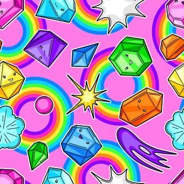 Seamless pattern with cute kawaii crystals or gems. Illustrazione stock