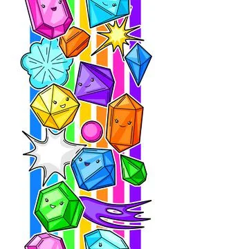 Seamless pattern with cute kawaii crystals or gems. Stock Illustration