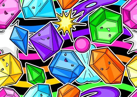 Seamless pattern with cute kawaii crystals or gems. イラスト素材