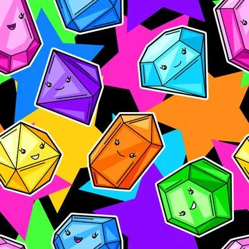 Seamless pattern with cute kawaii crystals or gems. Illustrazione stock