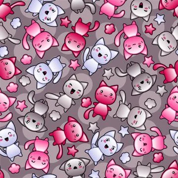 Seamless pattern with cute kawaii doodle cats Stock Illustration