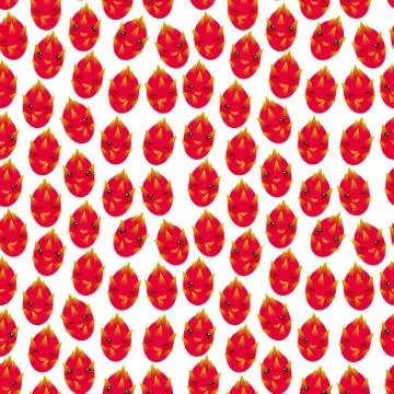 Seamless pattern with cute Kawaii dragon fruit with wink eyes and pink cheeks Stock Illustration