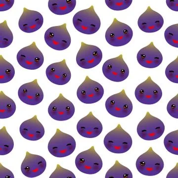 Seamless pattern with cute Kawaii fig fruit with wink eyes and pink cheeks, i Illustrazione stock