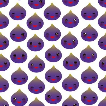 Seamless pattern with cute Kawaii fig fruit with wink eyes and pink cheeks, i Stock Illustration