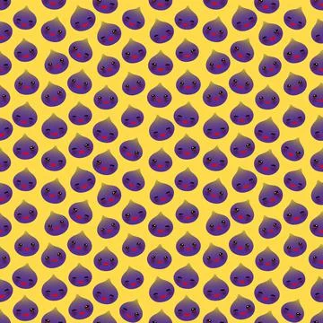 Seamless pattern with cute Kawaii fig fruit with wink eyes and pink cheeks, o Illustrazione stock