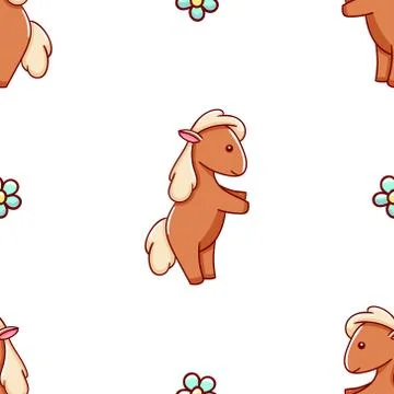 Seamless pattern, cute kawaii hand drawn horse doodles Stock Illustration
