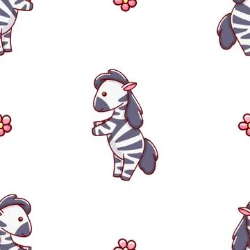 Seamless pattern, cute kawaii hand drawn zebra doodles Illustrazione stock