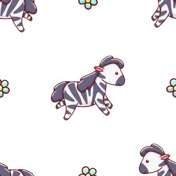 Seamless pattern, cute kawaii hand drawn zebra doodles Stock Illustration