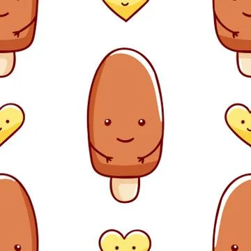 Seamless pattern, cute kawaii hand drawn ice cream doodles Stock Illustration