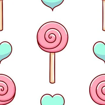 Seamless pattern, cute kawaii hand drawn candy doodles Stock Illustration