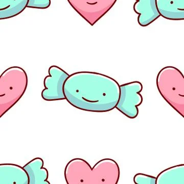 Seamless pattern, cute kawaii hand drawn candy doodles Stock Illustration