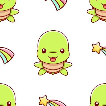 Seamless pattern, cute kawaii hand drawn turtle doodles 스톡 일러스트