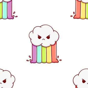 Seamless pattern, cute kawaii hand drawn rainbow doodles Stock Illustration