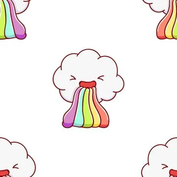Seamless pattern, cute kawaii hand drawn rainbow doodles Stock Illustration