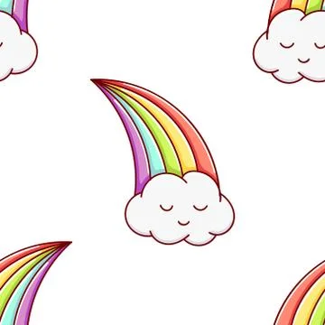 Seamless pattern, cute kawaii hand drawn rainbow doodles Stock Illustration