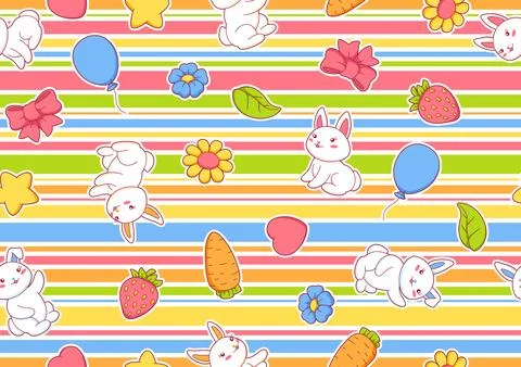 Seamless pattern with cute kawaii little bunnies. Funny characters and Stockillustratie