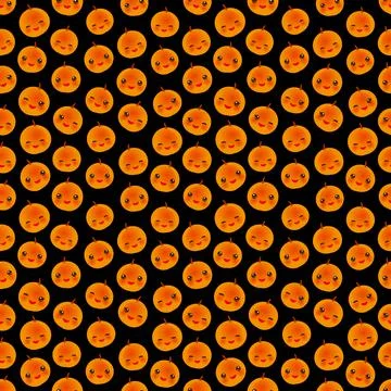 Seamless pattern cute Kawaii orange peach apricot with wink eyes and pink che Stock Illustration