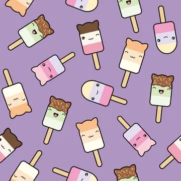 Seamless pattern. cute kawaii styled ice cream Stock Illustration