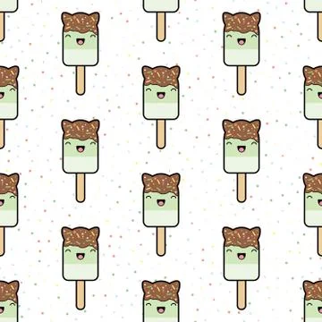 Seamless pattern. cute kawaii styled ice cream Stock Illustration