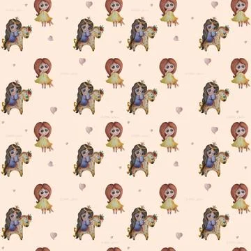Seamless pattern. Cute kids collection. Cute girls - A little princess on a d Stock Illustration