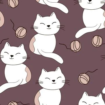 Seamless pattern with cute kitten print. Different scandy cats on color 스톡 일러스트