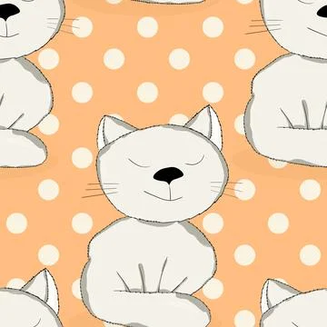 Seamless pattern with cute kitten print. Different scandy cats on color 스톡 일러스트