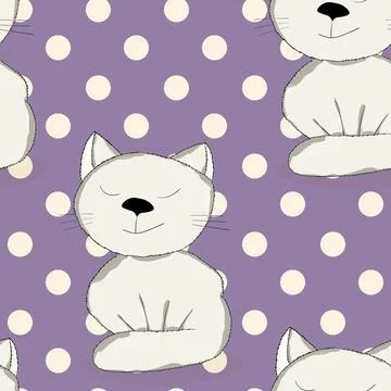 Seamless pattern with cute kitten print. Different scandy cats on color 스톡 일러스트