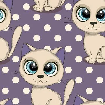 Seamless pattern with cute kitten print. Different scandy cats on color Stock Illustration