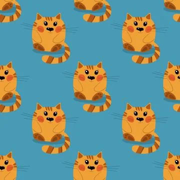Seamless pattern with cute kitten print. Different scandy cats on color 스톡 일러스트
