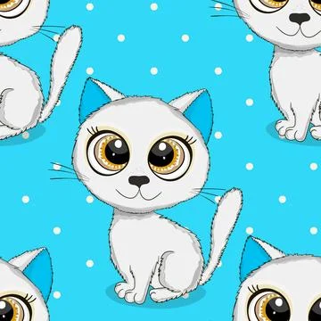 Seamless pattern with cute kitten print. Different scandy cats on color Stock Illustration