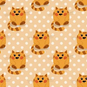 Seamless pattern with cute kitten print. Different scandy cats on color 스톡 일러스트