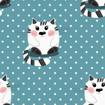 Seamless pattern with cute kitten print. Different scandy cats on color 스톡 일러스트