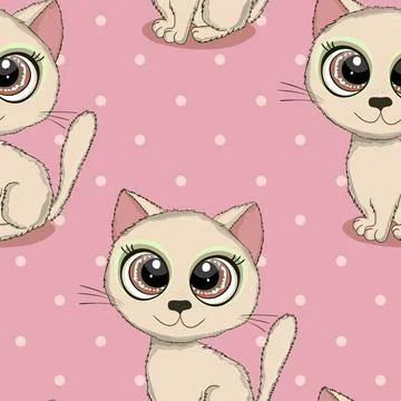 Seamless pattern with cute kitten print. Different scandy cats on color 스톡 일러스트
