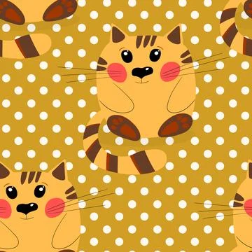 Seamless pattern with cute kitten print. Different scandy cats on color 스톡 일러스트