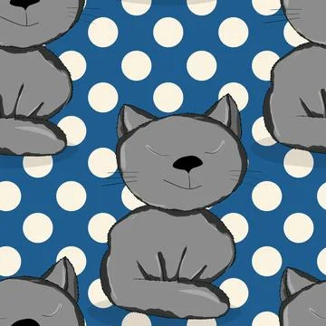 Seamless pattern with cute kitten print. Different scandy cats on color 스톡 일러스트