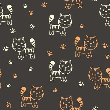 Seamless pattern with cute kitten print. Different scandy cats on color 스톡 일러스트