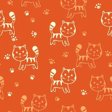 Seamless pattern with cute kitten print. Different scandy cats on color 스톡 일러스트