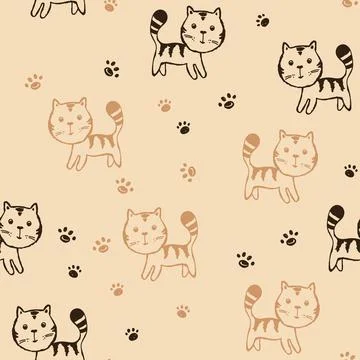 Seamless pattern with cute kitten print. Different scandy cats on color 스톡 일러스트
