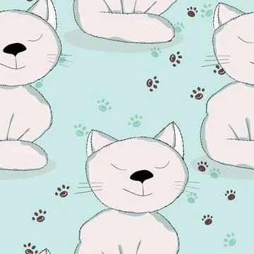 Seamless pattern with cute kitten print. Different scandy cats on color Stock Illustration