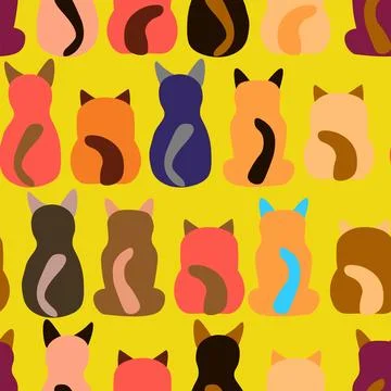 Seamless pattern with cute kitten print. Different scandy cats on color 스톡 일러스트
