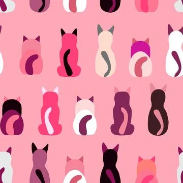 Seamless pattern with cute kitten print. Different scandy cats on color Stock Illustration