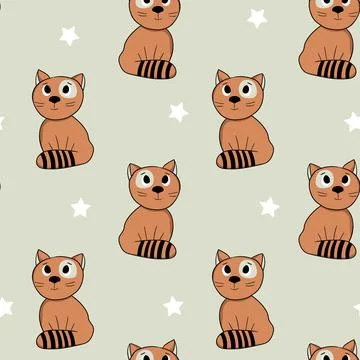 Seamless pattern with cute kitten print. Different cats on color background 스톡 일러스트